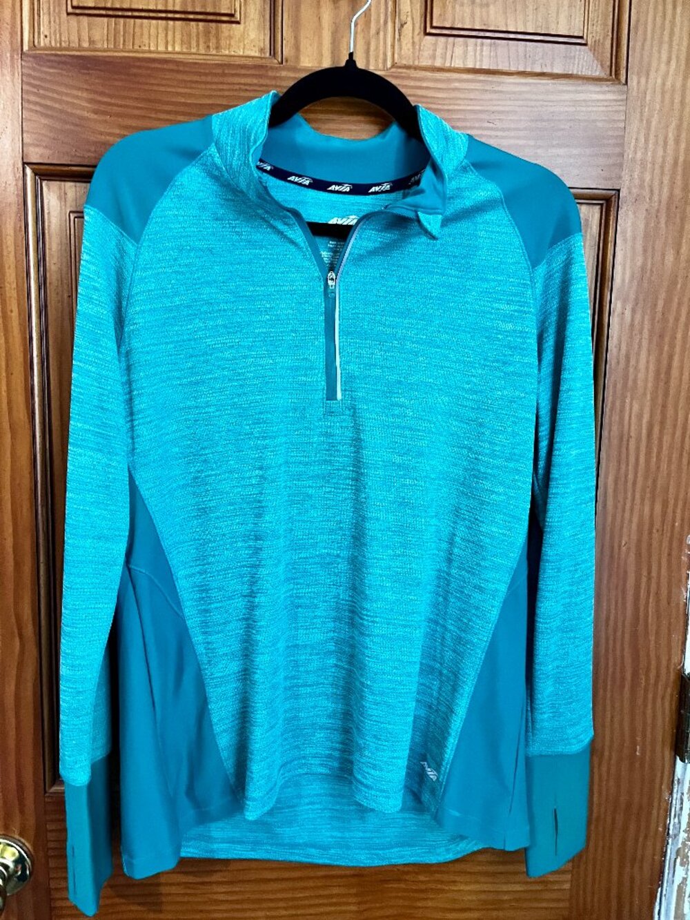 AVIA Women's Teal Athletic Quarter Zip Long Sleeve Shirt, Size L
